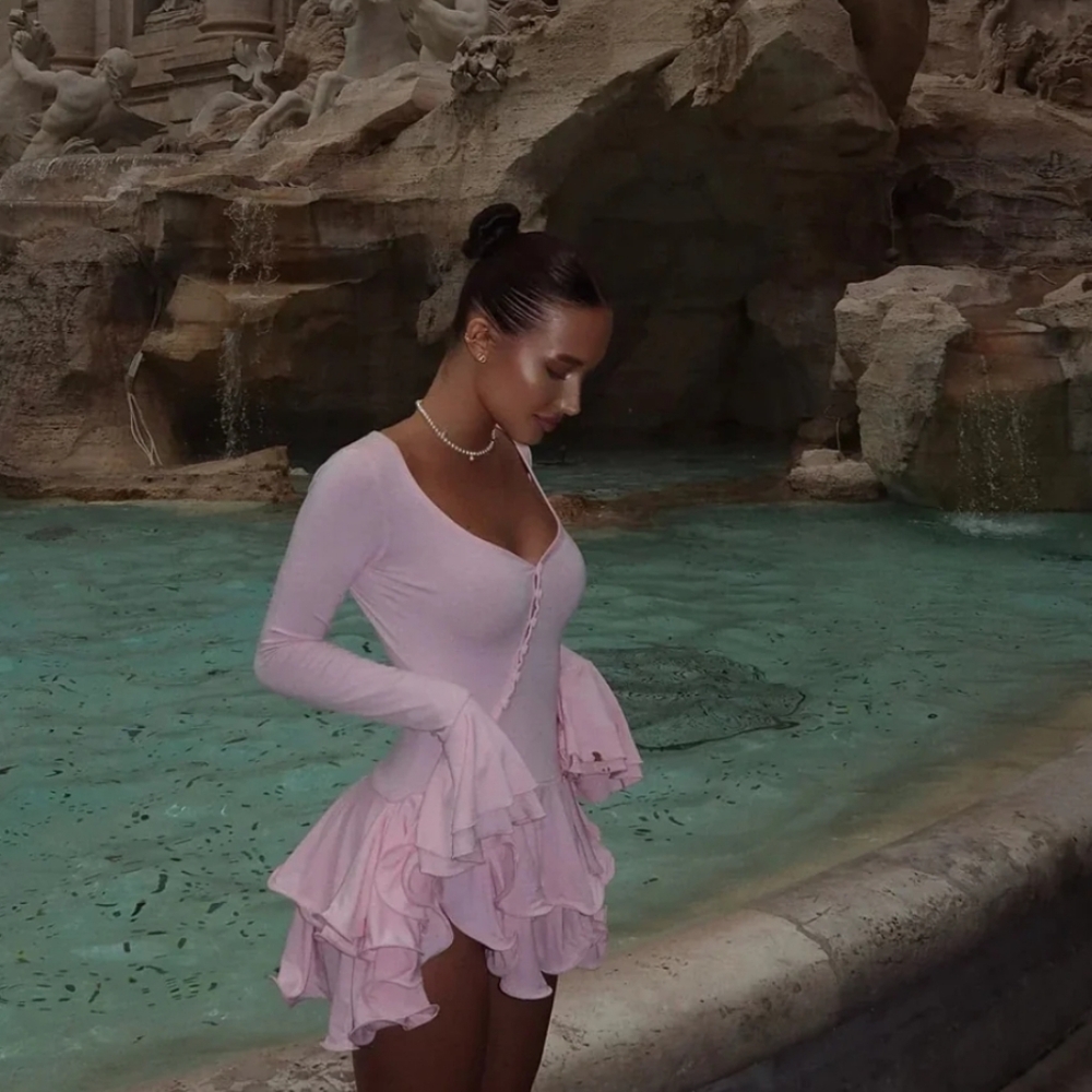 Elegant Mini Pink Ruffle Dress - Picture 3 of 7